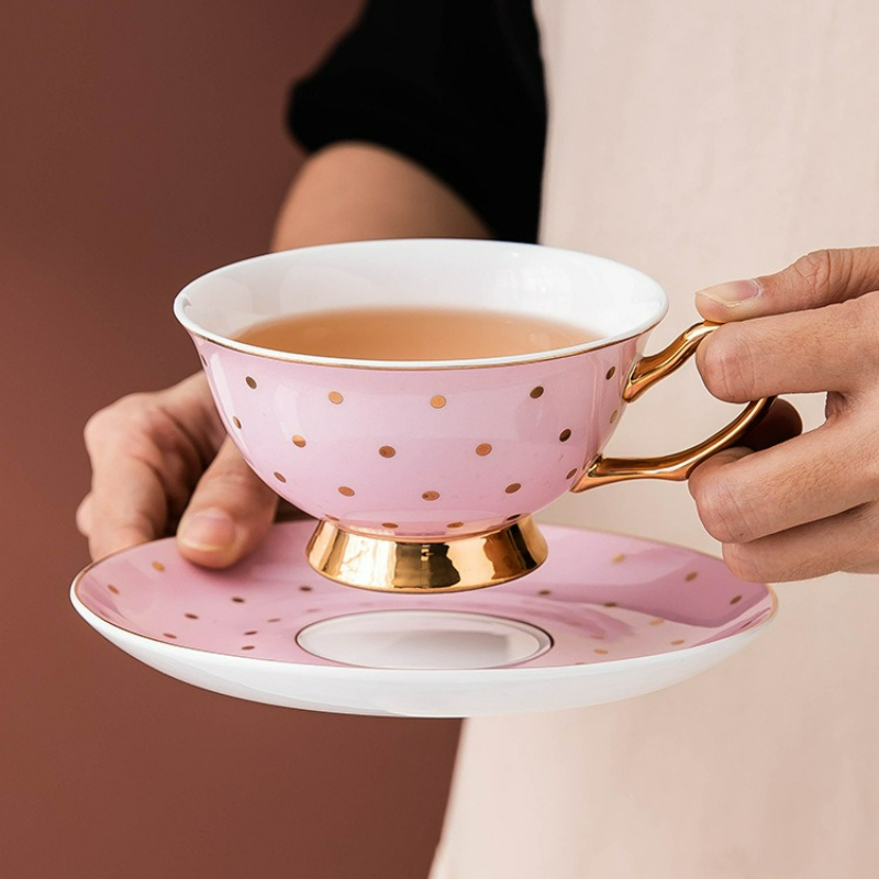 Coffee Tea Pictures - Keramik-Kaffeetassen in Rosa mit Untertassen, Büro-Trinkbecher,
