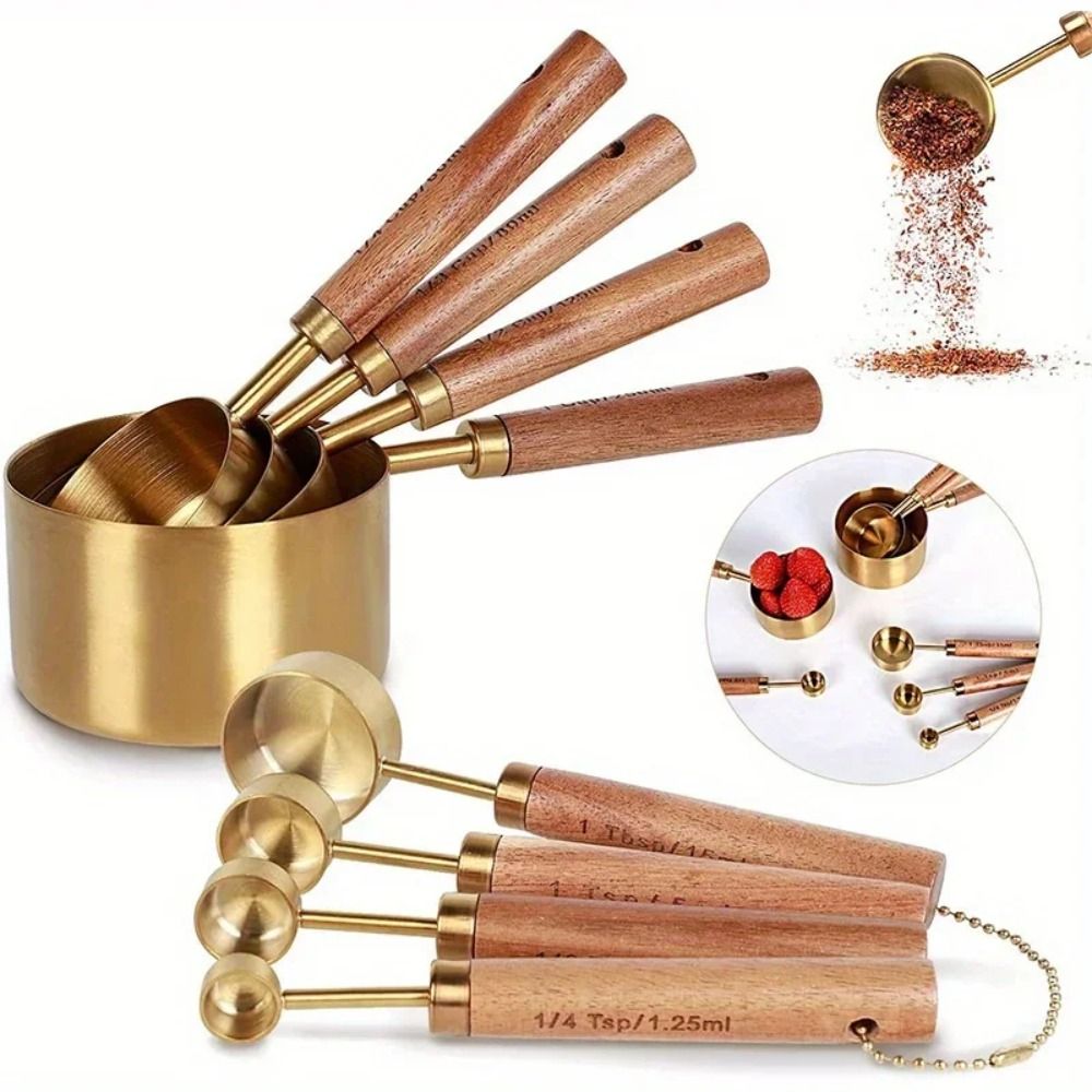 Coffee Tea Spoon - Neue Edelstahl-Messbecher und -löffel mit Holzgriff,