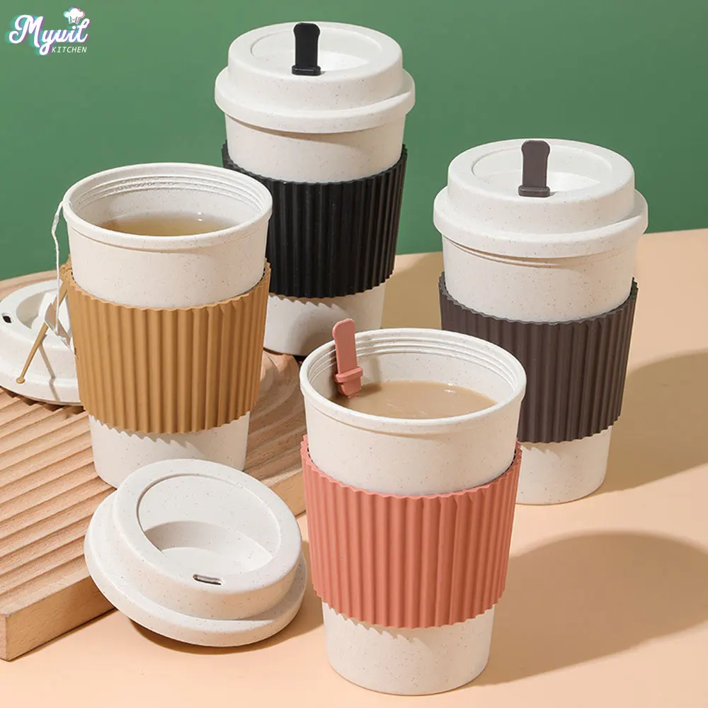 Coffee Tea Pictures - 450 ml Kaffeetassen mit Deckel Weizenstroh