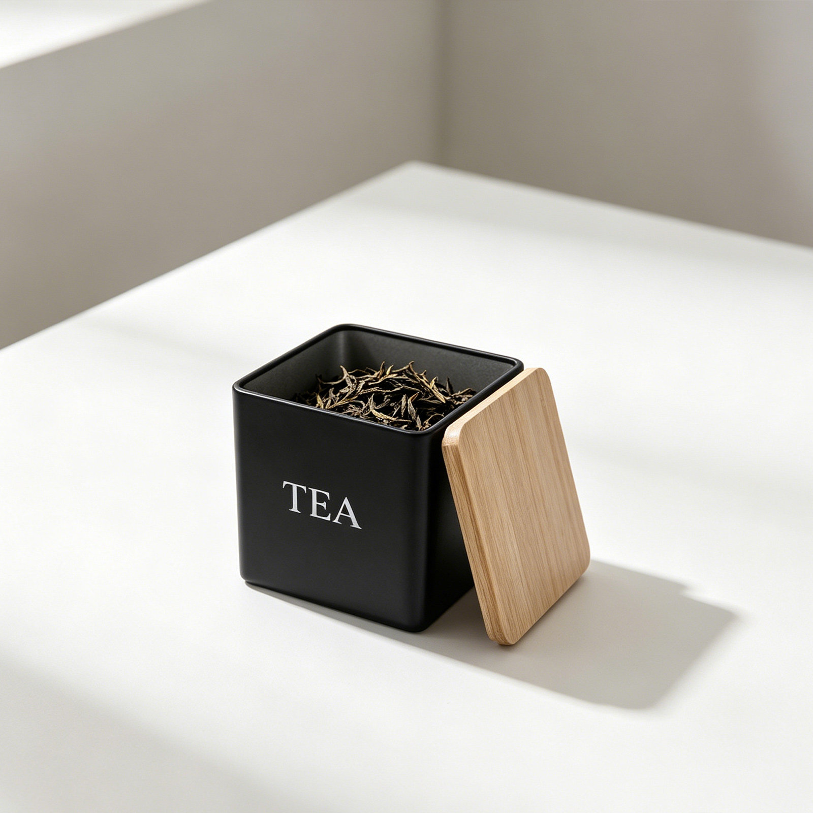 Coffee Tea Sugar Set - 3-teiliges Metall-Tee-Kaffee-Zucker-Dosen-Set mit Bambusdeckeln 600ml Quadratische